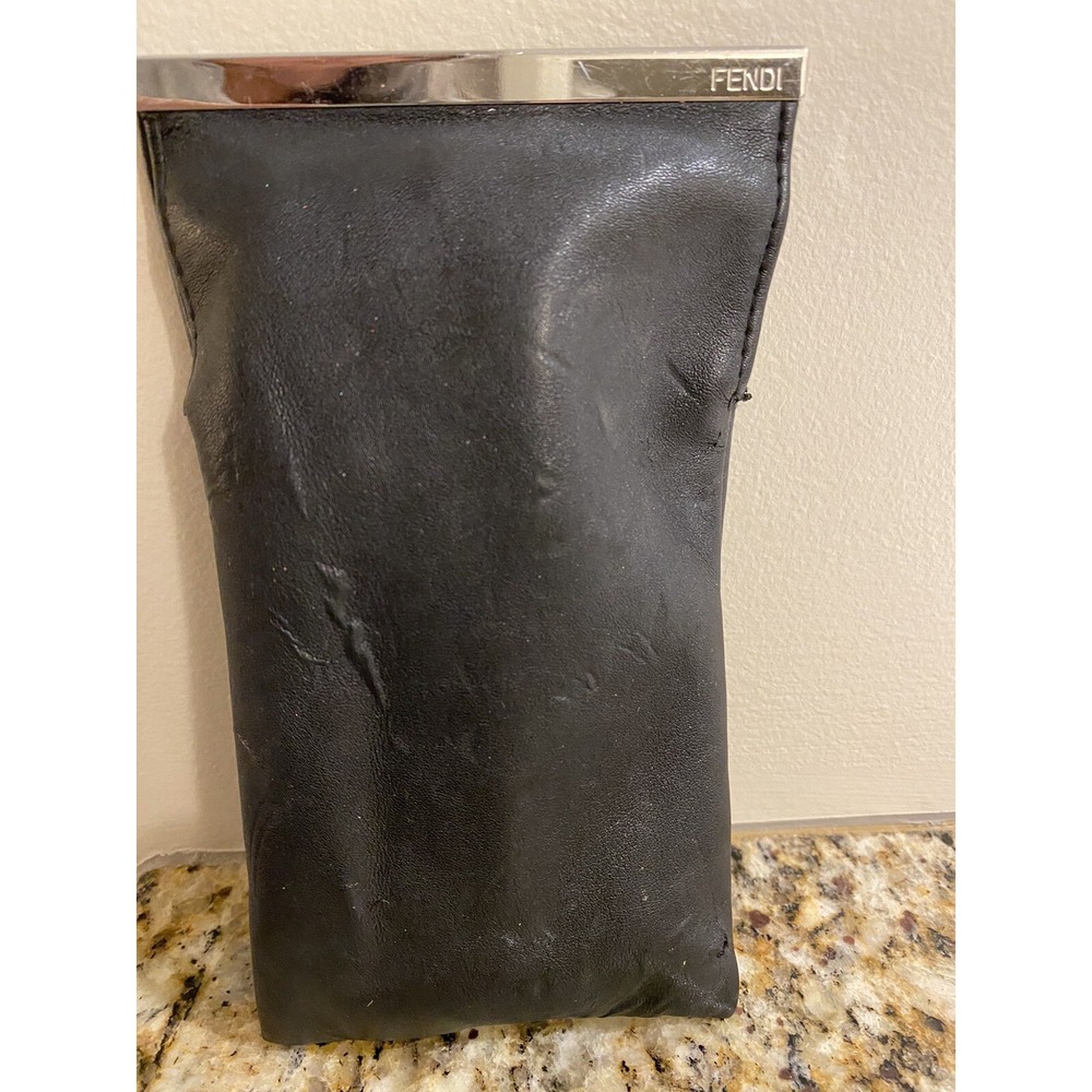 FENDI Soft Eyeglasses Pouch Black Case With‎ Metal Magnetic Top Closure.